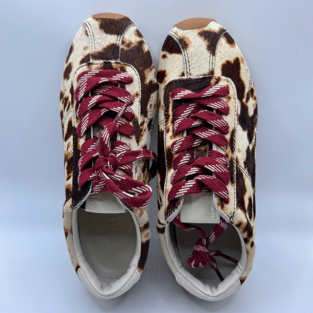 Women's J. Crew Fur and Leather Lace Up Sneakers Size 5. Comfortable sock lining